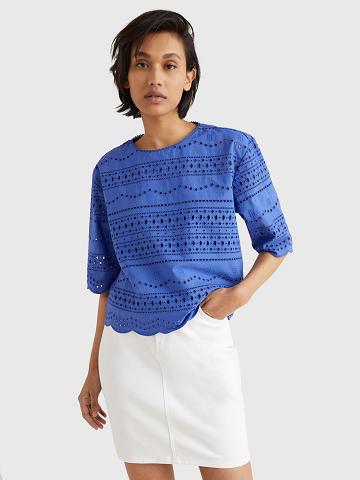 Női Tommy Hilfiger Eyelet Blouses Kék | HU 12QMA